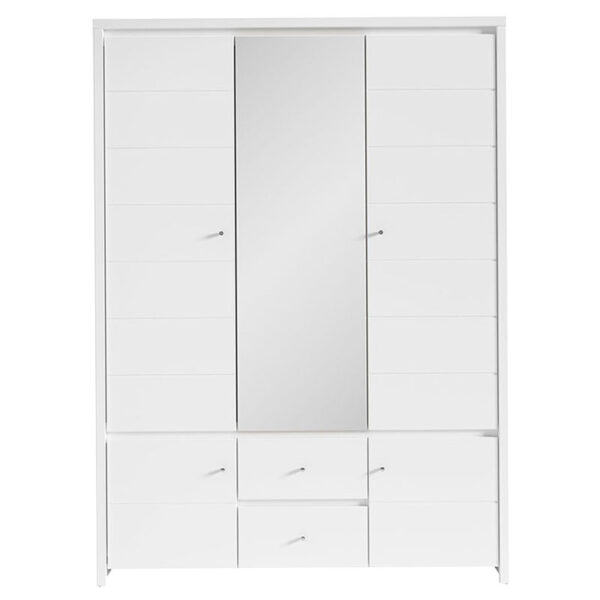 Wardrobe Fansi pakoworld with 3doors and drawers white 153.5×55.5x211cm 195-000018