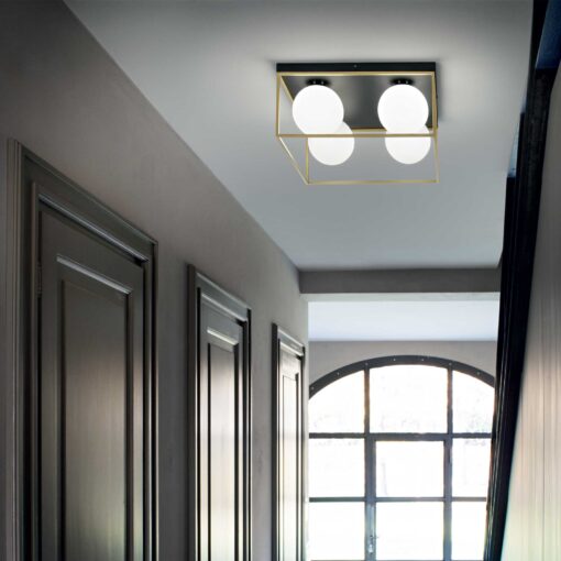 IDEAL LUX Πλαφονιέρα Οροφής LINGOTTO 4xE14 Μαύρου- Χρυσού Χρώματος – 198156