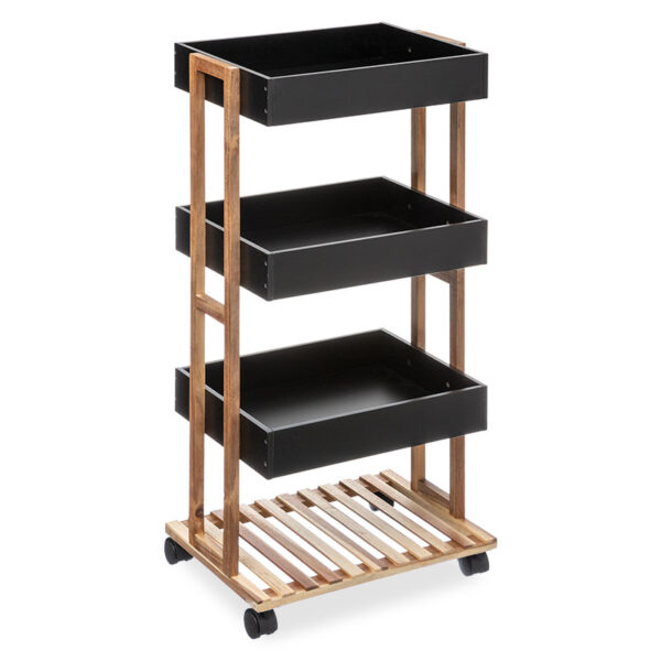 4-Tier trolley Irene pakoworld wooden color natural-black 41x30x88cm 199-000012