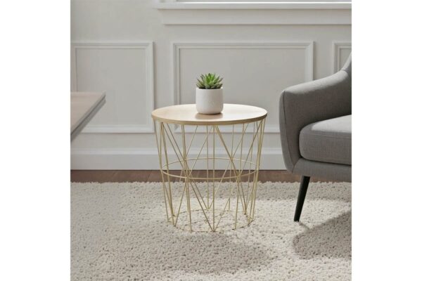 Τραπέζι σαλονιού Kumi pakoworld oak-χρυσό Φ41×40εκ – 199-000175