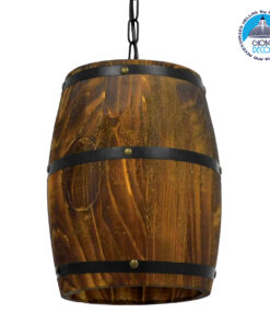 GloboStar® BARREL 00890 Vintage Κρεμαστό Φωτιστικό Οροφής Μονόφωτο 1 x E27 Καφέ Σκούρο Φυσικό Ξύλινο Φ22 x Y29cm