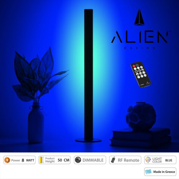 GloboStar® ALIEN-DIVA-BLACK-50-6 ALIEN Design DIVA Μοντέρνο Minimal Nordic Μεταλλικό Φωτιστικό Επιτραπέζιο - Πορτατίφ - Λαμπατέρ Μαύρο LED 8W 800lm με Ασύρματο Χειριστήριο RF & Dimmer IP20 Μπλε Μ3 x Π1.6 x Υ50cm