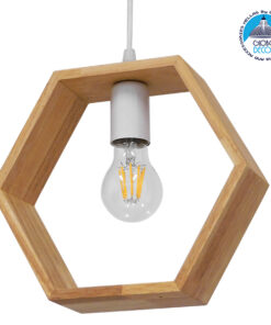 GloboStar® ELISE 01429 Μοντέρνο Κρεμαστό Φωτιστικό Οροφής Μονόφωτο 1 x E27 Μπεζ Ξύλινο Δρυς Μ26 x Π8 x Υ25cm