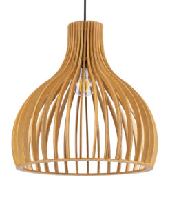 GloboStar® SCANDINAVIA 01697 Μοντέρνο Κρεμαστό Φωτιστικό Οροφής Μονόφωτο 1 x E27 Μπεζ Ξύλινο Πλέγμα Φ35 x Υ35cm