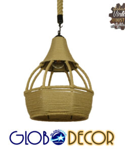 GloboStar® KUBRIC 01605 Vintage Κρεμαστό Φωτιστικό Οροφής Μονόφωτο 1 x E27 Μπεζ Καμπάνα με Σχοινί Φ31 x Υ39cm