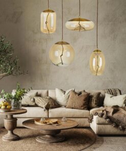 GloboStar® ΑΧΤΟΝ 00750 Μοντέρνο Κρεμαστό Φωτιστικό Οροφής Μονόφωτο Διάφανο Μελί Γυάλινο LED AC 100-240V Θερμό Λευκό 2700K Φ30 x Y15cm