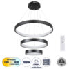 GloboStar® NEMESIS TRIO 61167 Κρεμαστό Φωτιστικό Δαχτυλίδι-Κύκλος LED CCT 100W 12123lm 360° AC 220-240V – Εναλλαγή Φωτισμού μέσω Τηλεχειριστηρίου All In One Ψυχρό 6000k+Φυσικό 4500k+Θερμό 2700k Dimmable Φ25+40+60cm – Μαύρο – 3 Years Warranty
