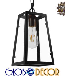 GloboStar® LIMA 01040 Vintage Industrial Κρεμαστό Φωτιστικό Οροφής Μονόφωτο Μαύρο Μεταλλικό Μ17 x Π14 x Υ26cm