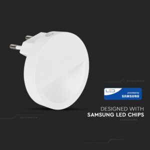 LED Φωτιστικό Νυκτός Στρογγυλό Λευκό με Αισθητήρα Νύχτας-Μέρας 0.45W V-TAC PRO Samsung Chip Θερμό 3000K – 20017