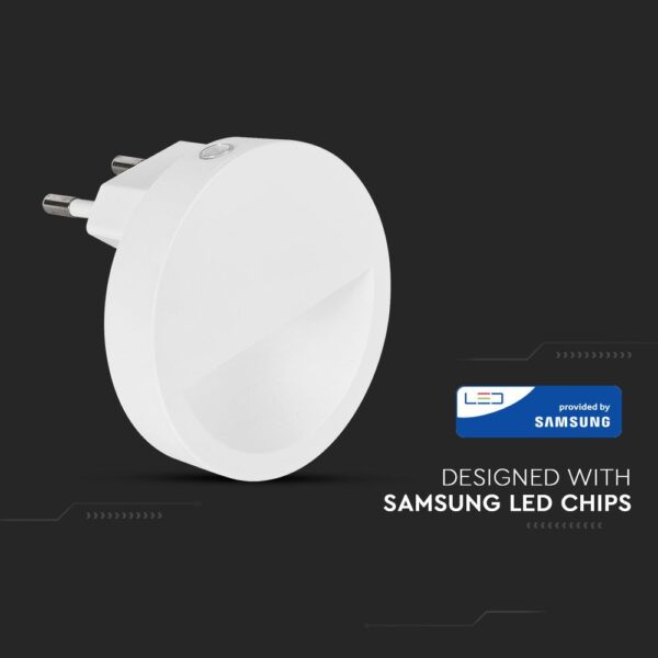 LED Φωτιστικό Νυκτός Στρογγυλό Λευκό με Αισθητήρα Νύχτας-Μέρας 0.45W V-TAC PRO Samsung Chip Θερμό 3000K – 20017