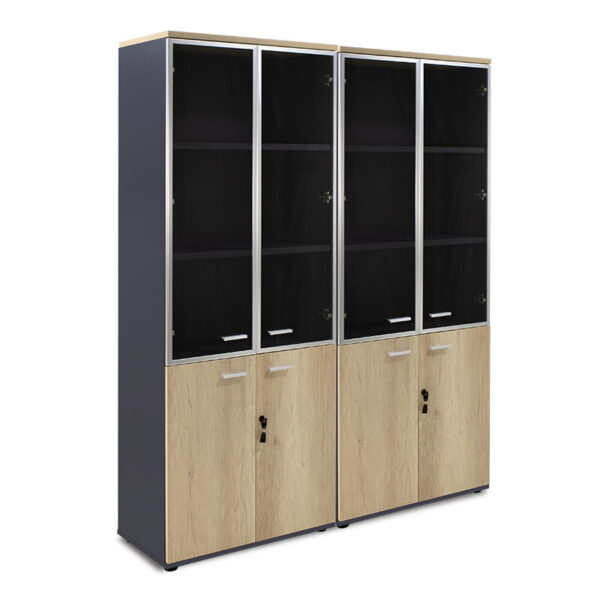 Wardrobes Lotus pakoworld with 4 doors by glass/wood in oak-dark grey color 160x45x180cm 200-000173