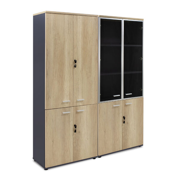 Wardrobes Lotus pakoworld with 4 doors by glass/wood in oak-dark grey color 160x45x180cm 200-000174