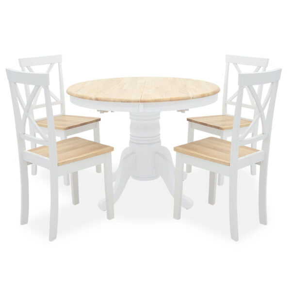 Dining set 5pcsd Lars Extendable Wooden-MDF in white-natural color D100(+38)x100x75cm 200-000296