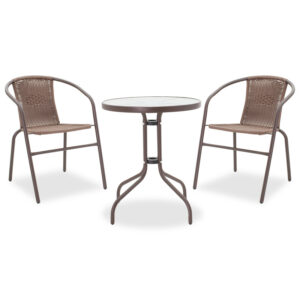 Garden dining set 3pcs Watson-Obbi pakoworld metal-pe brown 200-000300