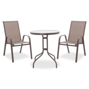 Garden dining set 3pcs Watson-Calan pakoworld metal-textilene brown 200-000308
