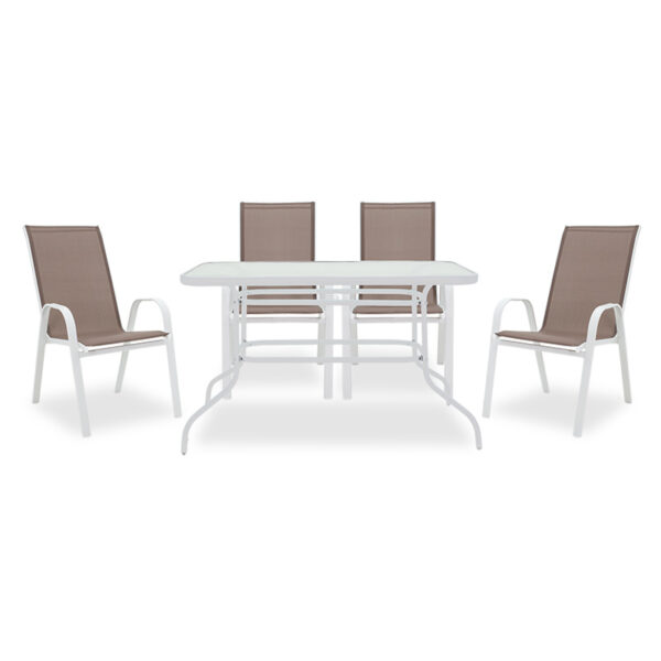 Garden dining set 5pcs Valor-Calan pakoworld metal white-textilene brown 200-000314