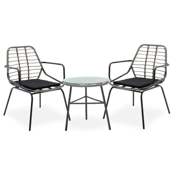 Garden lounge set 3pcs Gaus-Naoki pakoworld metal-black-pe grey 200-000364