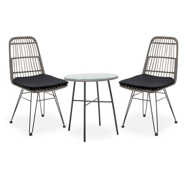 Garden dining set 3pcs Gaus-Naoki pakoworld metal black–pe gray 200-000376