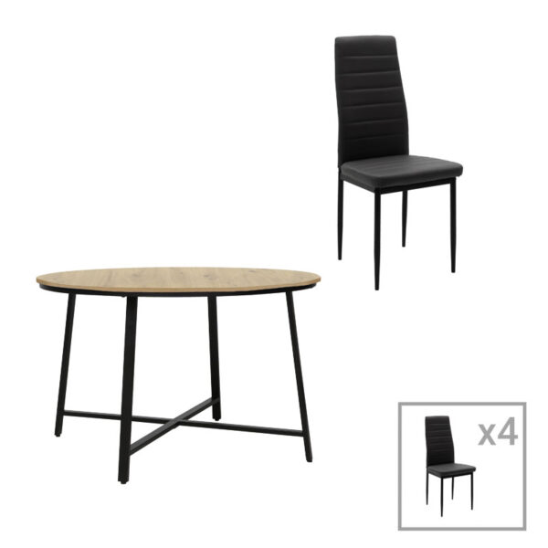 Gianno-Parker pakoworld dining set 5pcs natural-black D120÷76cm 200-000710