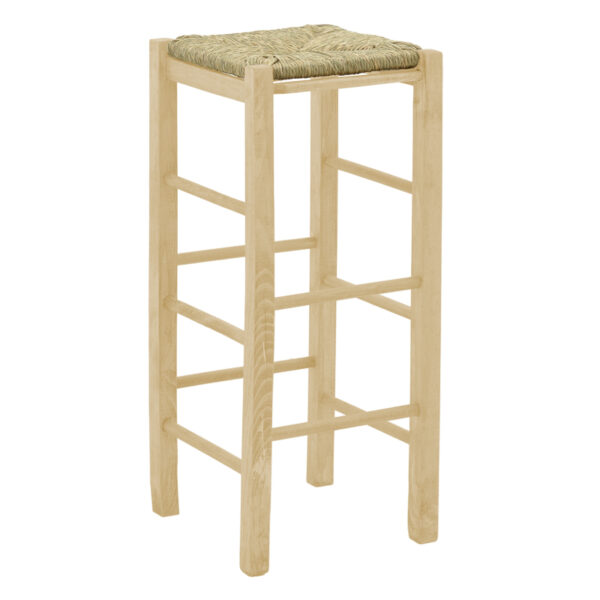 Coffee shop stool without width with mat Bodier-Charchie I pakoworld unpainted wood 35x35x78cm 200-000744