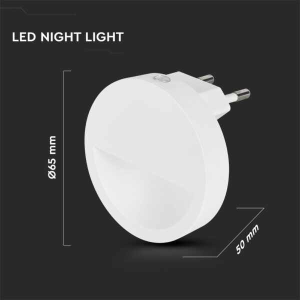 LED Φωτιστικό Νυκτός Στρογγυλό Λευκό με Αισθητήρα Νύχτας-Μέρας 0.45W V-TAC PRO Samsung Chip Θερμό 3000K – 20017