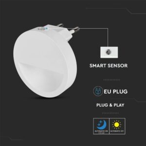 LED Φωτιστικό Νυκτός Στρογγυλό Λευκό με Αισθητήρα Νύχτας-Μέρας 0.45W V-TAC PRO Samsung Chip Θερμό 3000K – 20017