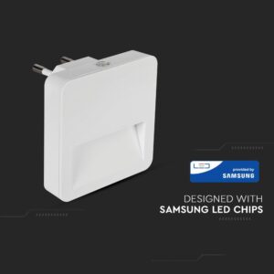 LED Φωτιστικό Νυκτός Τετράγωνο Λευκό με Αισθητήρα Νύχτας-Μέρας 0.45W V-TAC PRO Samsung Chip Θερμό 3000K – 20019