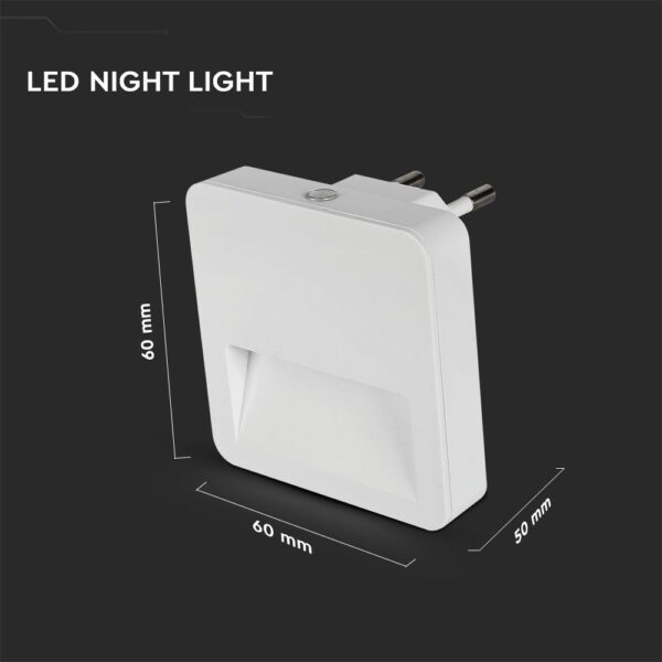 LED Φωτιστικό Νυκτός Τετράγωνο Λευκό με Αισθητήρα Νύχτας-Μέρας 0.45W V-TAC PRO Samsung Chip Θερμό 3000K – 20019