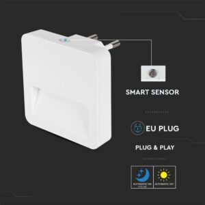 LED Φωτιστικό Νυκτός Τετράγωνο Λευκό με Αισθητήρα Νύχτας-Μέρας 0.45W V-TAC PRO Samsung Chip Θερμό 3000K – 20019