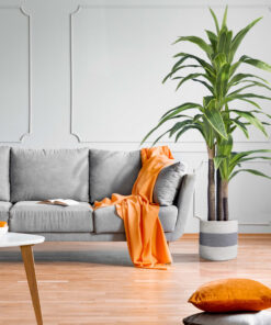 GloboStar® Artificial Garden KEFALONIA 20320 Διακοσμητικό Πλεκτό Καλάθι – Κασπώ Γλάστρα – Flower Pot Γκρι με Λευκό Φ30cm x Υ30cm