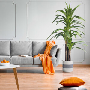 GloboStar® Artificial Garden KEFALONIA 20320 Διακοσμητικό Πλεκτό Καλάθι – Κασπώ Γλάστρα – Flower Pot Γκρι με Λευκό Φ30cm x Υ30cm