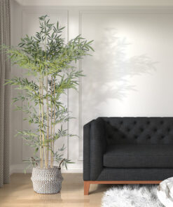 GloboStar® Artificial Garden IOS 20339 Διακοσμητικό Ψάθινο Καλάθι – Κασπώ Γλάστρα – Flower Pot Καφέ με Λευκό Φ18cm x Υ20cm