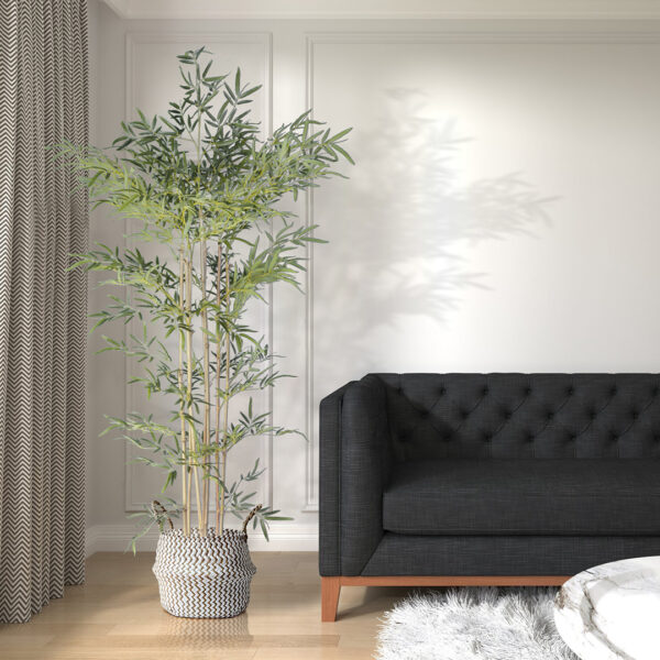 GloboStar® Artificial Garden IOS 20339 Διακοσμητικό Ψάθινο Καλάθι – Κασπώ Γλάστρα – Flower Pot Καφέ με Λευκό Φ18cm x Υ20cm
