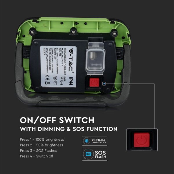 LED Προβολέας Φορητός με Micro USB & SOS Flash Επαναφορτιζόμενος 10W V-TAC PRO Samsung Chip 100° 700lm IP44 Φυσικό 4000K – 20037
