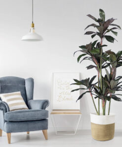 GloboStar® Artificial Garden PALAWAN 20202 Διακοσμητικό Πλεκτό Καλάθι – Κασπώ Γλάστρα – Flower Pot Μπεζ με Λευκό Π30cm x Υ30cm