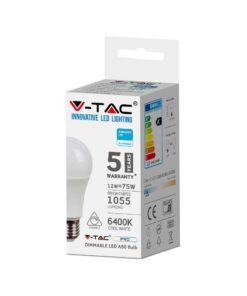 Λάμπα LED E27 A60 Samsung Chip SMD 12W Θερμό λευκό 3000K Dimmable V-TAC – 20044