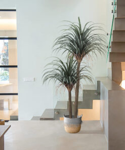 GloboStar® Artificial Garden SYROS 20283 Διακοσμητικό Πλεκτό Καλάθι – Κασπώ Γλάστρα – Flower Pot Μπεζ με Γκρι Φ28cm x Υ24cm