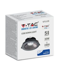 LED Φωτιστικό Χωνευτό COB 30W Μαύρο V-TAC PRO Samsung Chip 120° 2400lm Ψυχρό 6400K – 20059