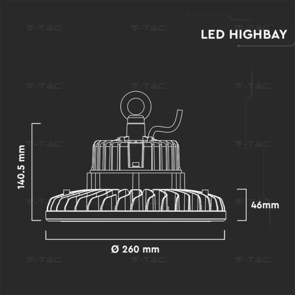 LED Καμπάνα Μαύρη 100W V-TAC PRO Samsung Chip 120° 12000lm IP65 Τροφοδοτικό Meanwell Ψυχρό 5000K – 20064