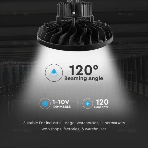 LED Καμπάνα Μαύρη 100W V-TAC PRO Samsung Chip 120° 12000lm IP65 Τροφοδοτικό Meanwell Ψυχρό 5000K – 20064