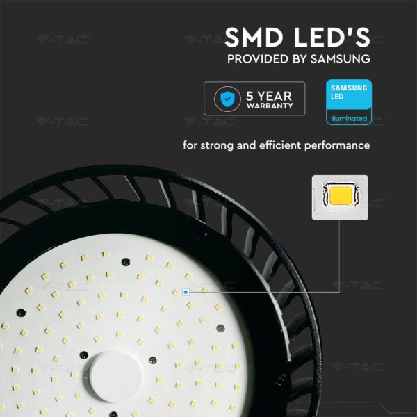 LED Καμπάνα Μαύρη 100W V-TAC PRO Samsung Chip 120° 12000lm IP65 Τροφοδοτικό Meanwell Ψυχρό 5000K – 20064
