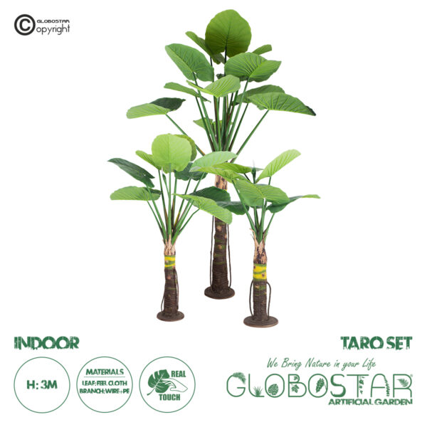 GloboStar® Artificial Garden TARO SET 20089 Τεχνητό Διακοσμητικό Σετ Φυτών Κολοκασία A:Υ300cm B:Υ210cm C:160cm