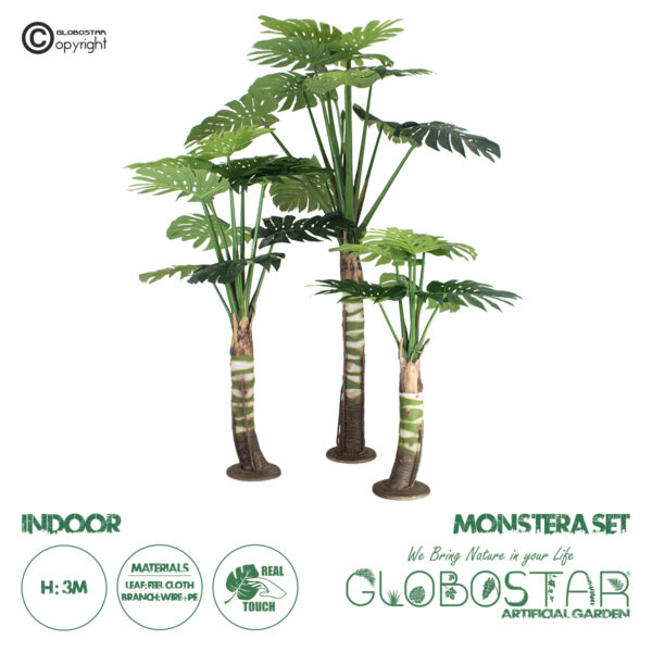 GloboStar® Artificial Garden MONSTERA SET 20090 Τεχνητό Διακοσμητικό Σετ Φυτών Μονστέρα A:Υ300cm B:Υ200cm C:150cm