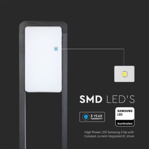 LED Φωτιστικό Κολωνάκι Δαπέδου Μαύρο Αδιάβροχο 10W V-TAC PRO Samsung Chip IP65 650lm Θερμό 3000K – 20113