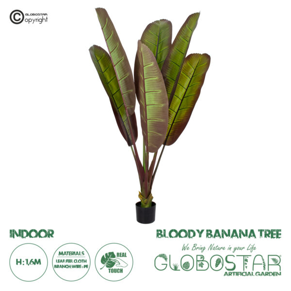 GloboStar® Artificial Garden BLOODY BANANA TREE 20117 Τεχνητό Διακοσμητικό Φυτό Αιματόφυλλη Μπανανιά - Μπανανόδεντρο Υ160cm