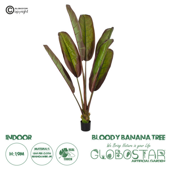 GloboStar® Artificial Garden BLOODY BANANA TREE 20118 Τεχνητό Διακοσμητικό Φυτό Αιματόφυλλη Μπανανιά - Μπανανόδεντρο Υ190cm