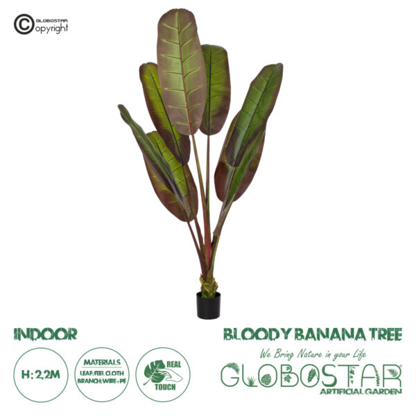 GloboStar® Artificial Garden BLOODY BANANA TREE 20119 Τεχνητό Διακοσμητικό Φυτό Αιματόφυλλη Μπανανιά - Μπανανόδεντρο Υ220cm