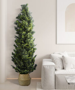 GloboStar® Artificial Garden IBIZA 20196 Διακοσμητικό Ψάθινο Καλάθι – Κασπώ Γλάστρα – Flower Pot Μπεζ Π30cm x Υ35cm