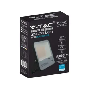 LED Προβολέας με Αισθητήρα Νύχτας-Μέρας 30W Μαύρος V-TAC Pro Samsung Chip IP65 100° 3000lm Ψυχρό 6500K – 20171