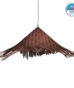 GloboStar® RICEHAT 01667 Vintage Κρεμαστό Φωτιστικό Οροφής Μονόφωτο 1 x E27 Καφέ Σκούρο Ξύλινο Ψάθινο Bamboo Φ70 x Υ25cm